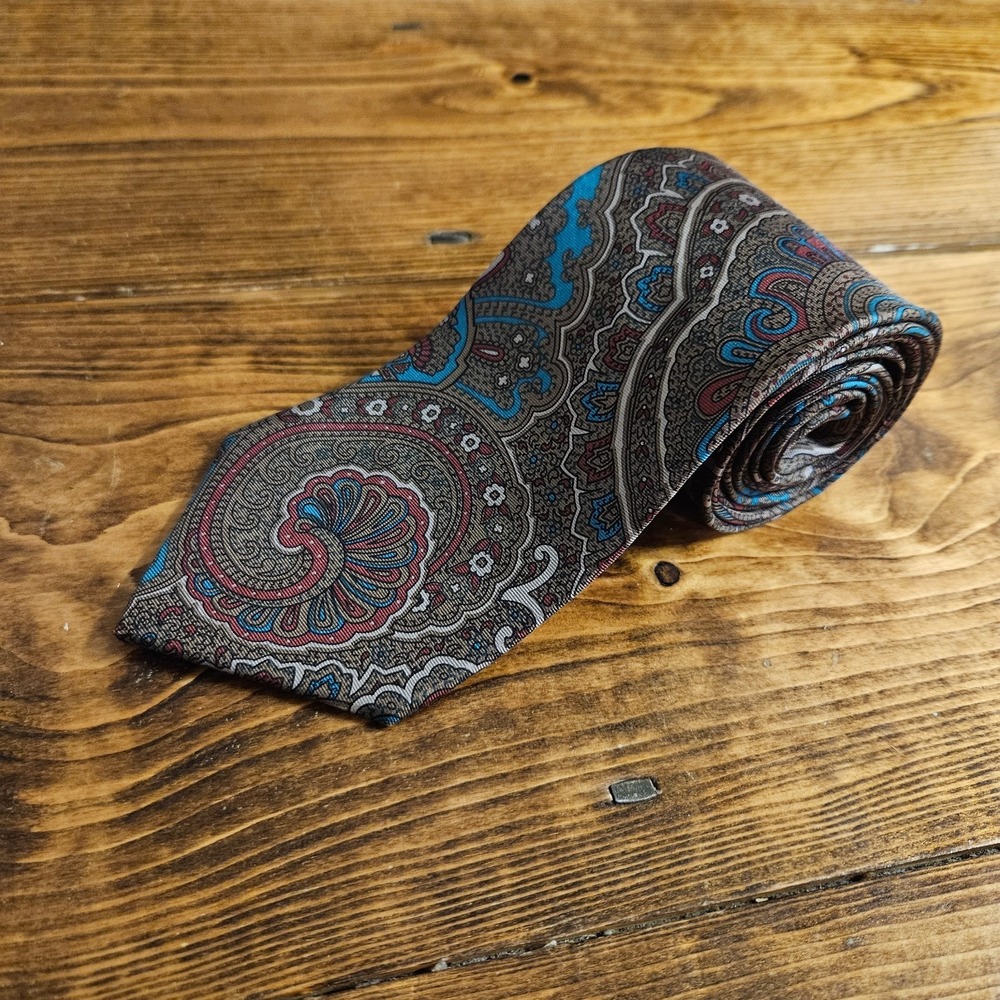 Flying Scotsman‎ Collection 100% Silk Tie Paisley Pattern Brown Blue Red 57"